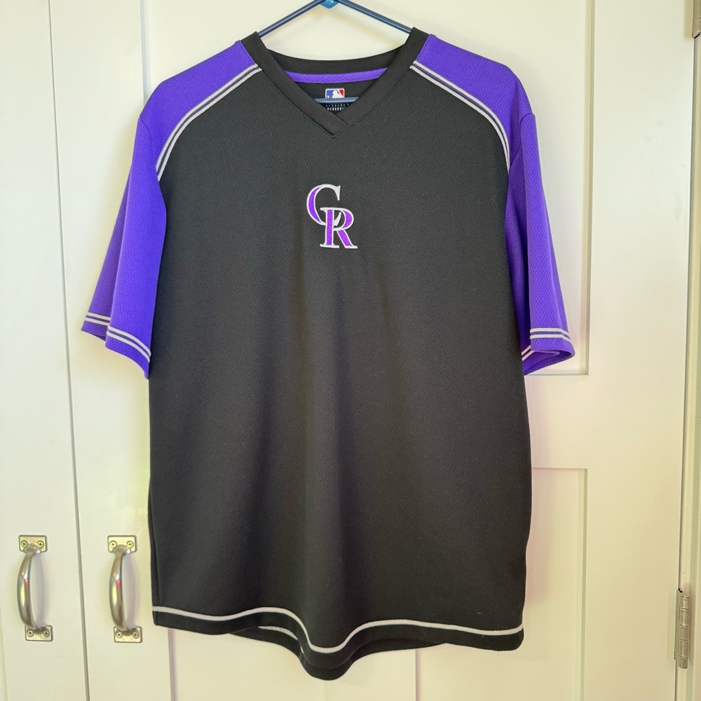 Colorado Rockies Genuine Merchandise Black‎ Purple Jersey Shirt Men's Size Large